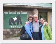 12SabyinyoGroup - 07 * Pat, David and Audrey posing at the Park office. You can read more about the park and the gorillas at rwandaecotours.com/gorillas/gorilla_groups.shtml.